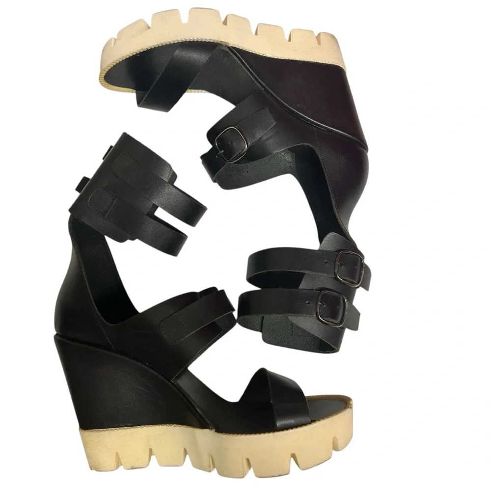 Denouee Strappy Wedge Heeled Sandals Size 9 - Picture 3 of 8